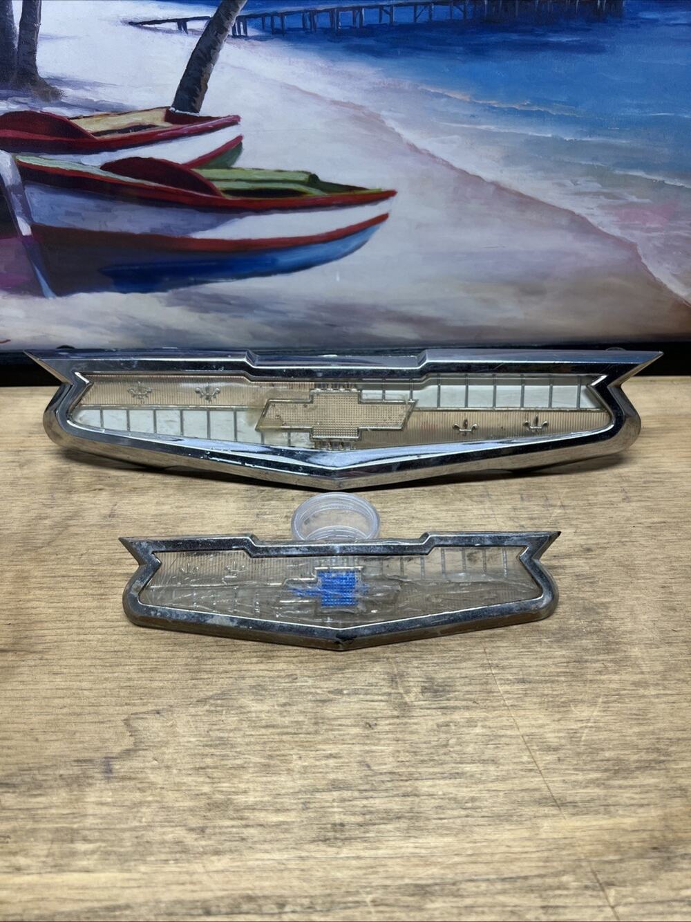 Vintage 1955 56 57 And 58 CHEVROLET BEL-AIR TRUNK AND HOOD EMBLEM BLUE BOWTIE